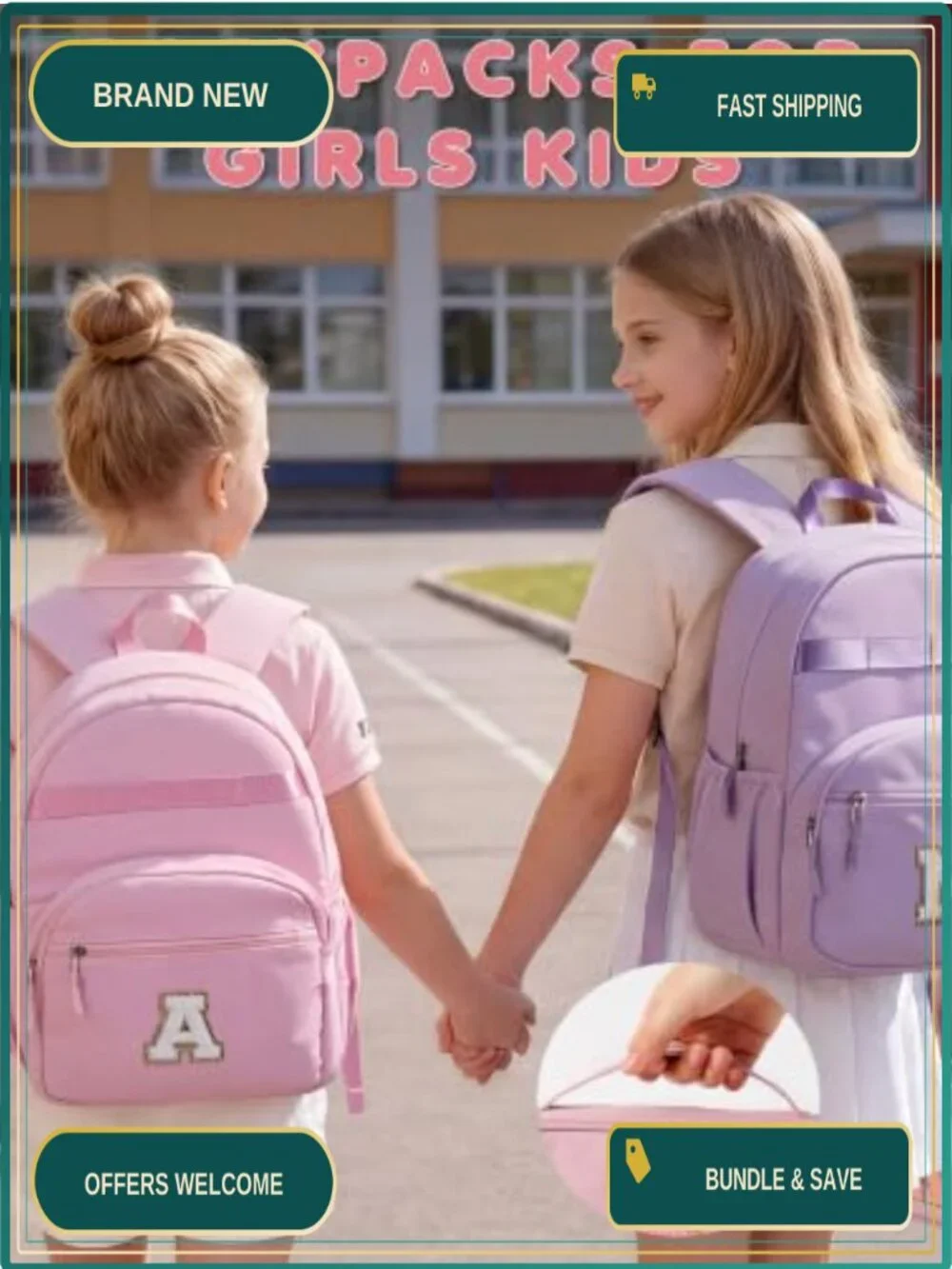 Personalized Initial Girls Backpack for School - Lightweight Pencil Case